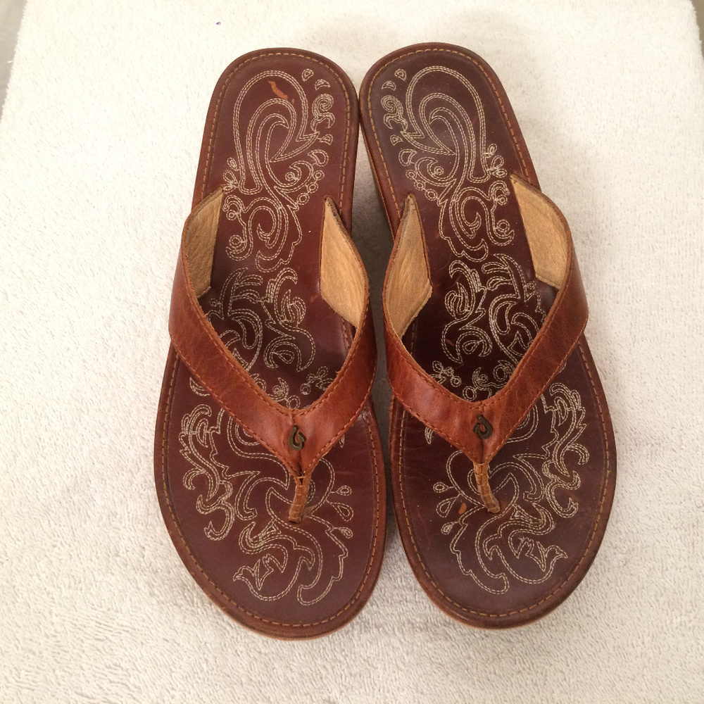 OluKai Kaula Lio Wedge Leather Sandal